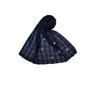 Cotton Box Checkered With Moti and Flower Design Scarf